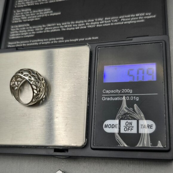 NF Sterling Silver Dome Ring Size 7 Star Cutouts Thailand Latticework 5.09g - Picture 8 of 9